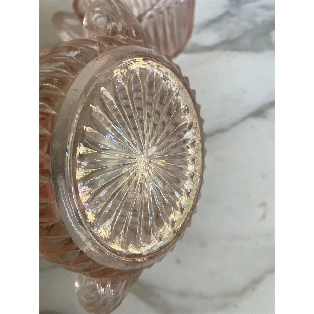 Pink Depression Pressed Glass Sugar Bowl Creamer Art Deco